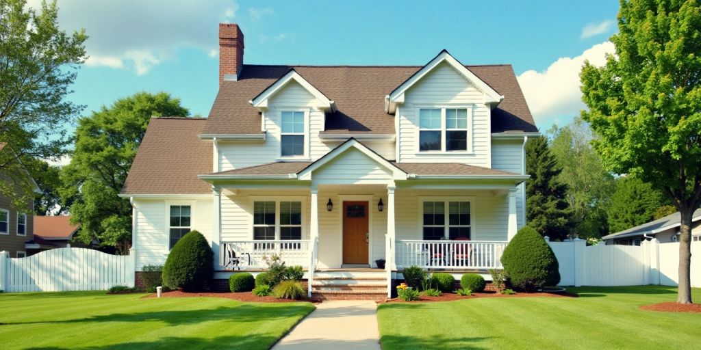 Suburban house with lawn and fence