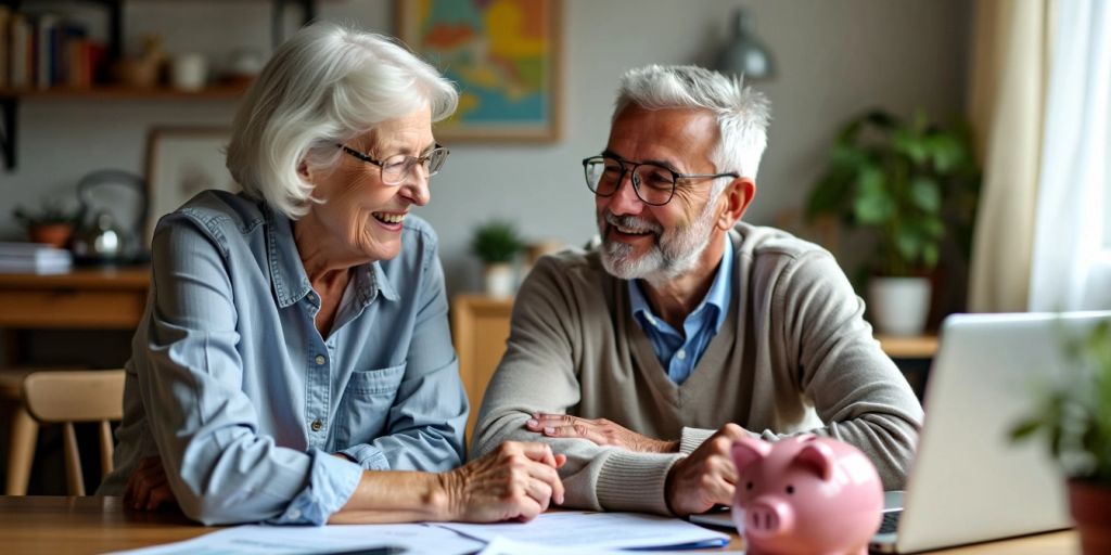 Elderly couple discussing education funding strategies.