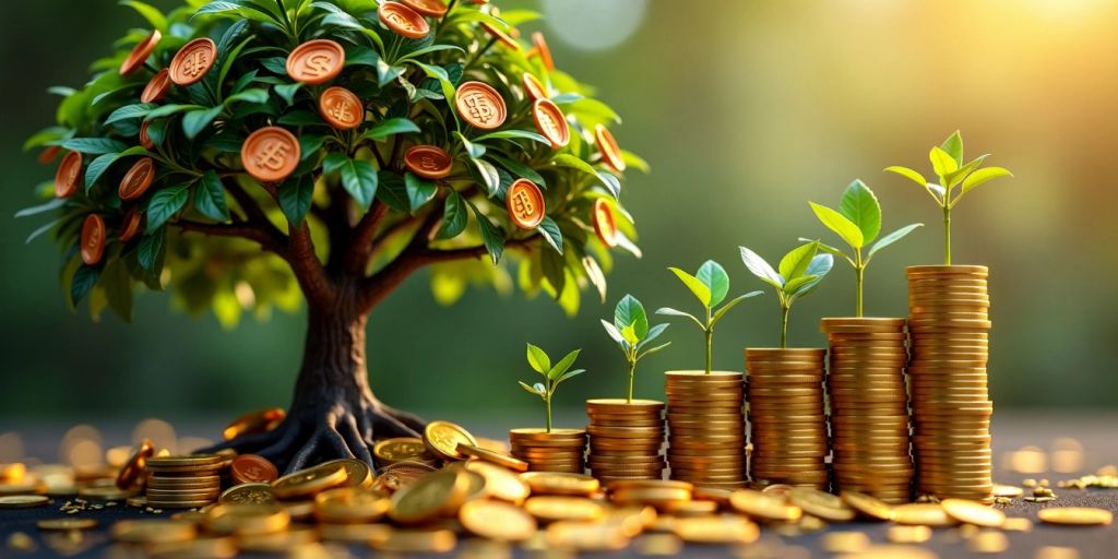 Family tree with golden coins on branches