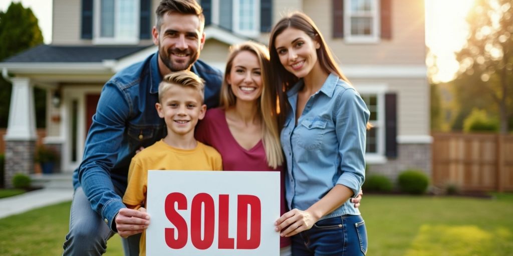 Family in front of new home