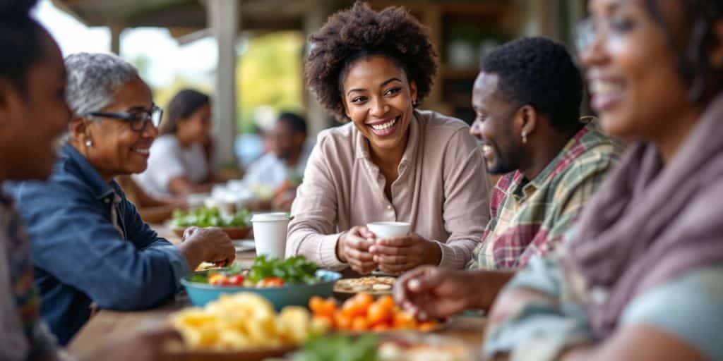 Diverse individuals receiving food and financial assistance together.