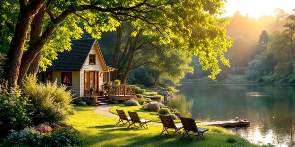 Peaceful retirement setting with a cozy home and lake.