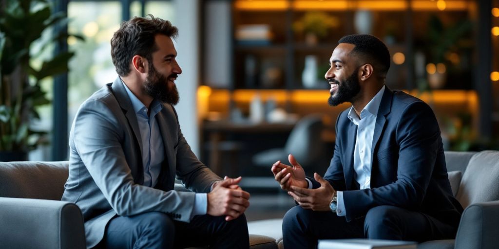 Financial advisor consulting with client in an office.