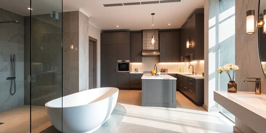 Luxury bathroom and kitchen renovations with elegant designs.