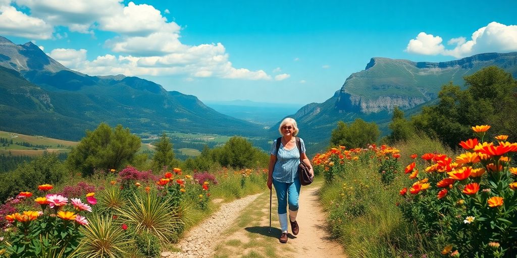 Retired couple exploring a beautiful scenic path.