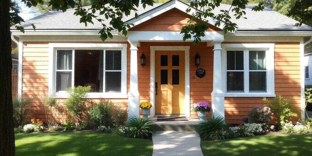 Cozy fixer-upper home with a charming facade and garden.