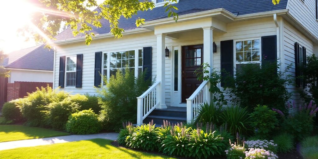 A charming house surrounded by a lush garden.