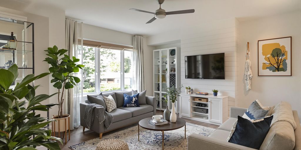 Bright, modern living room with stylish decor and comfort.