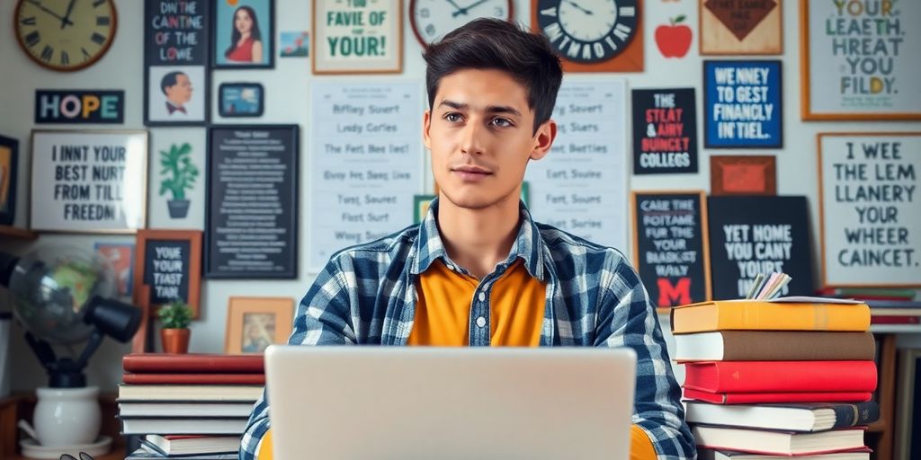 Student studying in a cozy space, focused on success.