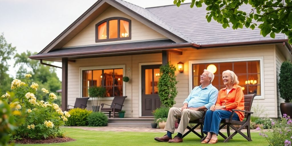 Couple enjoying retirement in a beautiful garden setting.