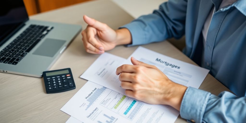 Person calculating mortgage payments at a desk.